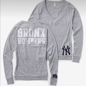 Victoria’s Secret PINK NY Bronx Bombers Long Sleeve V Neck Tee Top Like New S